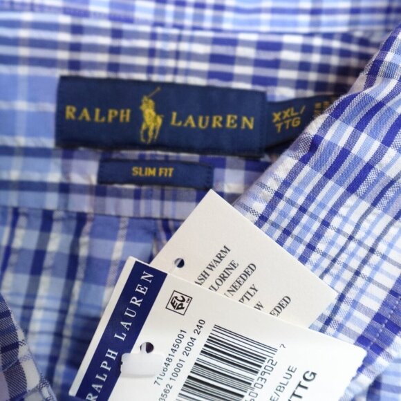 Polo Ralph Lauren Mens Shirt 2XL Blue Seersucker Slim NEW - Picture 4 of 9